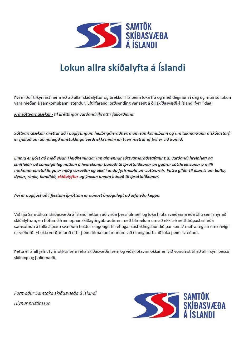 Lokun vegna Covid 19.