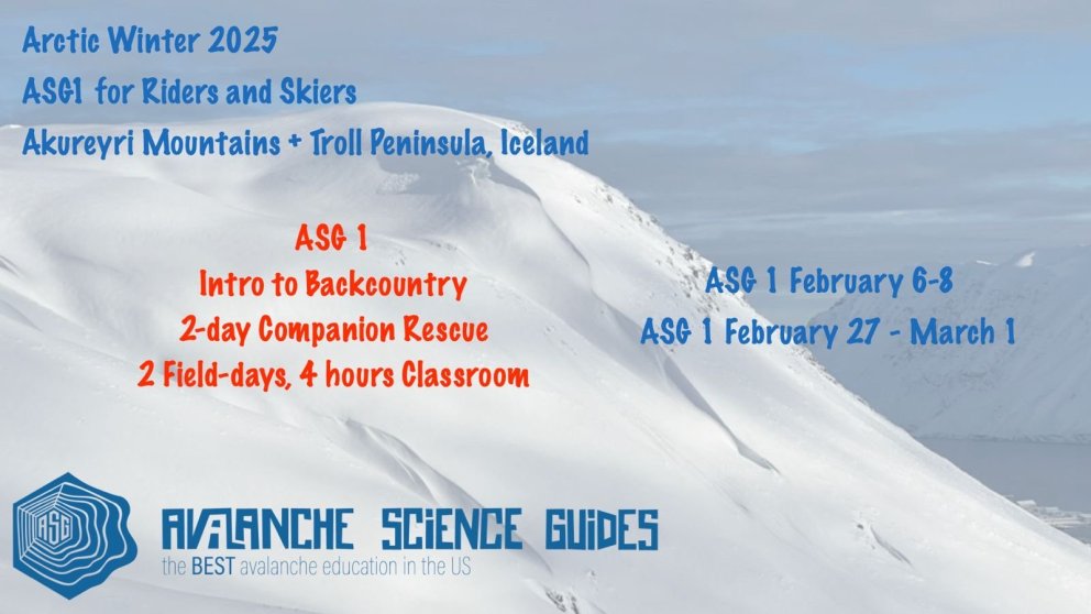 Avalanche Science Guides ASG1 course program Iceland 2025.