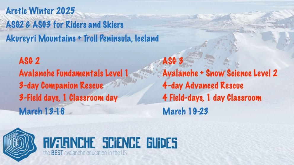 Avalanche Science Guides ASG2 course program Iceland 2025.