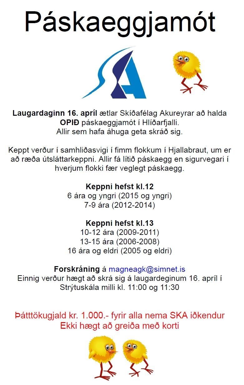 Páskaeggjamót SKA og samhliðasvig - laugardaginn 16. apríl