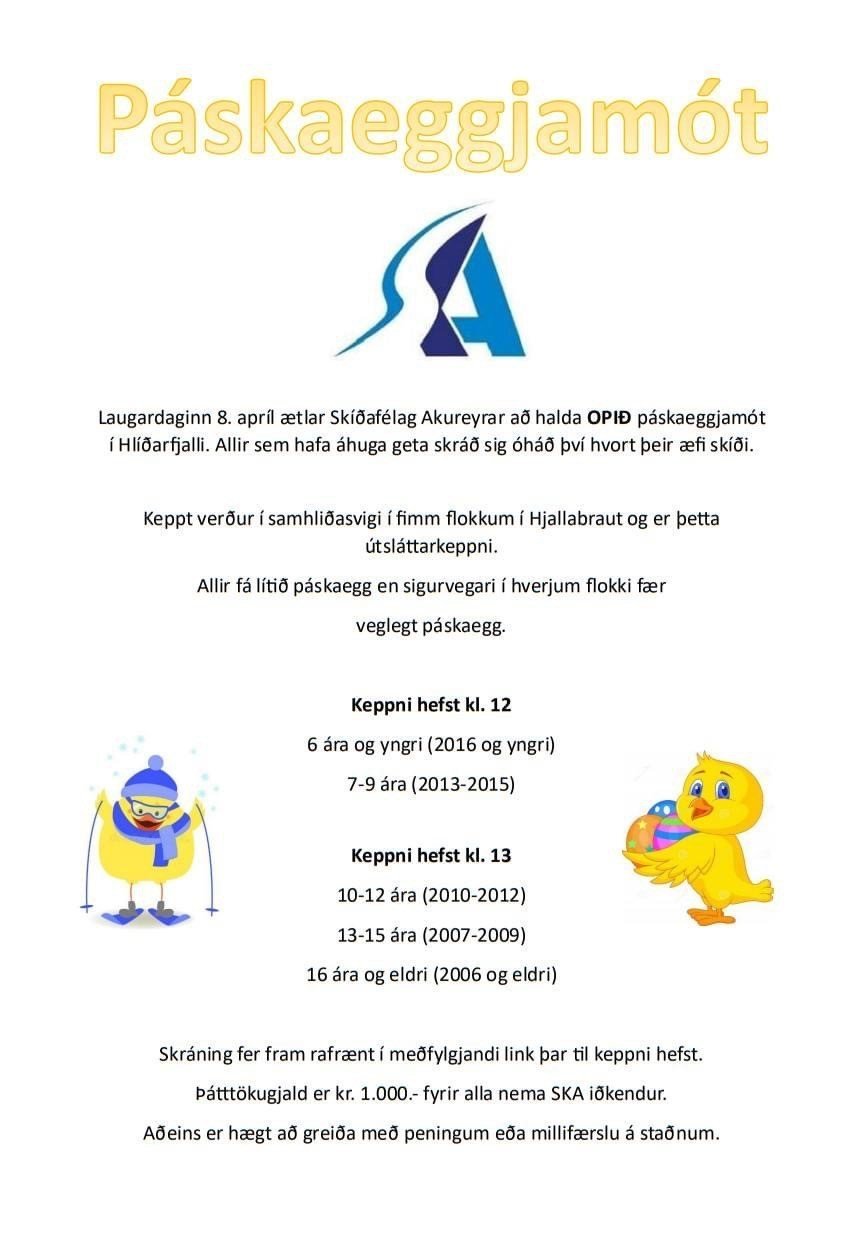 Páskaeggjamót SKA og samhliðasvig - laugardaginn 8. apríl