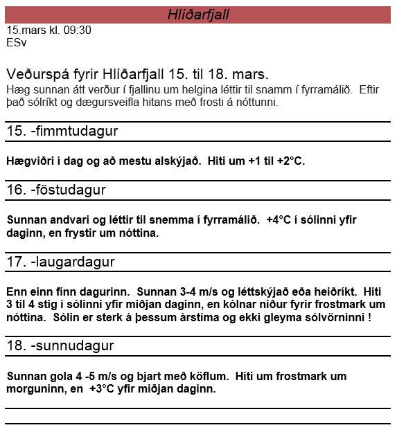 Veðurspá Veðurvaktarinnar 15. - 18. mars
